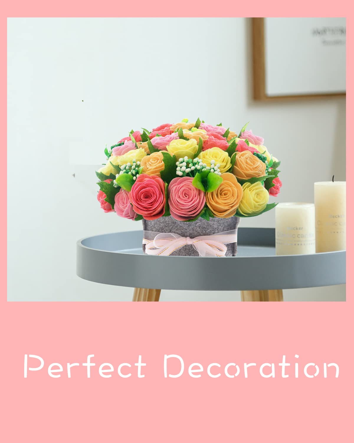 DIY Felt Flower Art Craft Kit, DIY Rose Pot Bonsai Kit, Beginner Floral Gifts - Arrange Pre-Cut Flowers and Foliage - Red, Pink, Yellow