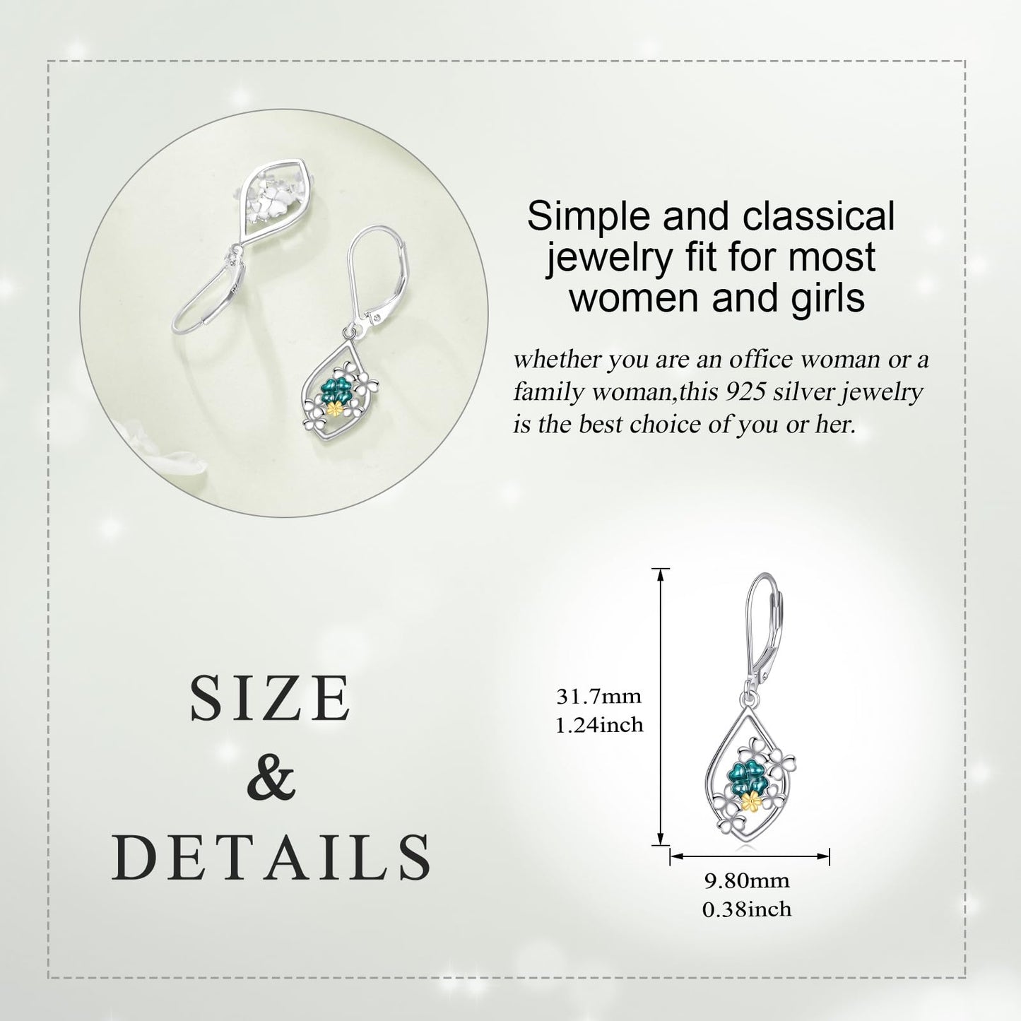 Shamrock Earrings for Women Sterling Silver Four Leaf Dangle Drop Clover Earrings Jewelry Gifts