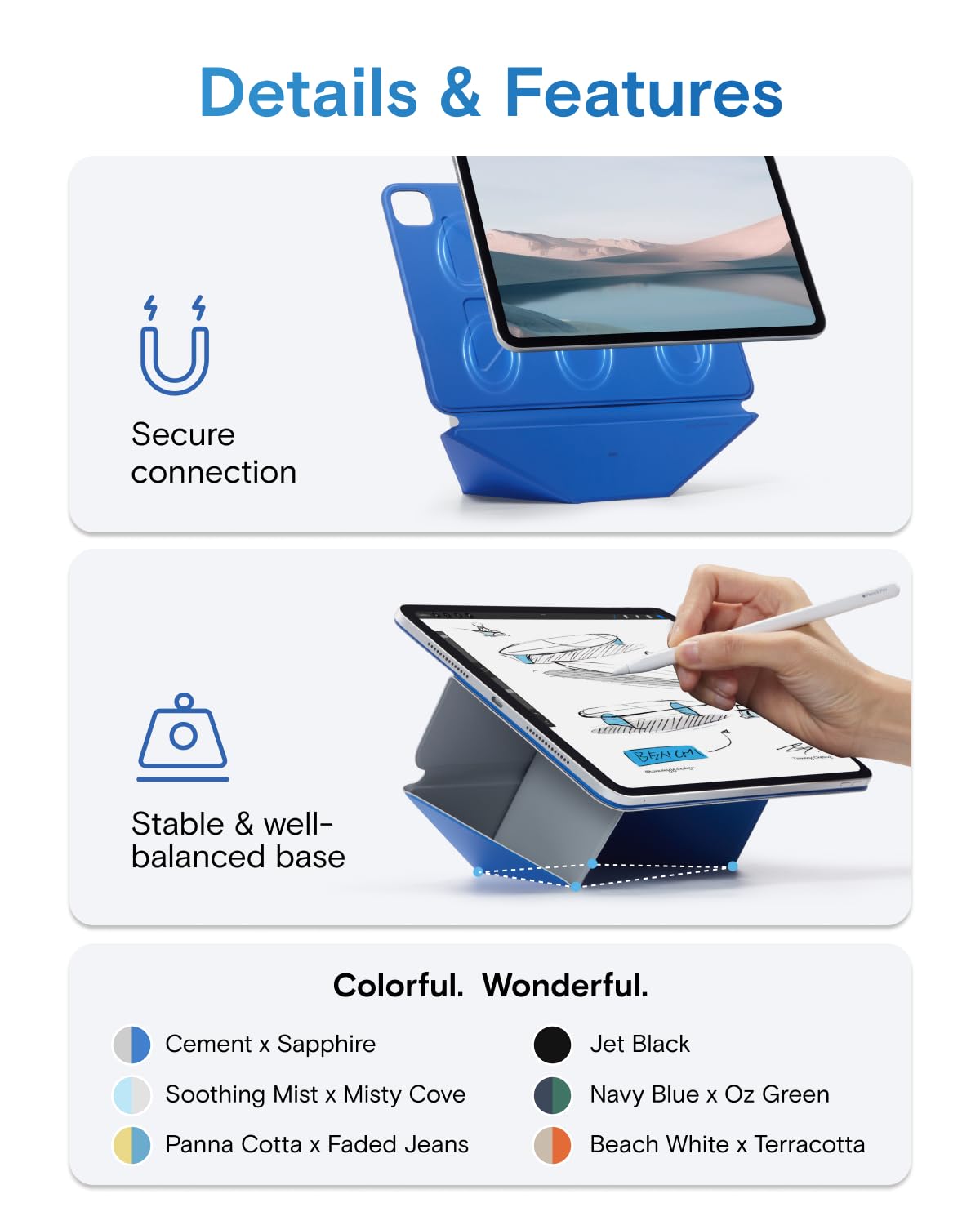 MOFT Dynamic Folio Tablet Stand for Desk Compatible with iPad mini A17 Pro 2024 & iPad mini 6th A15 2021, Slim Magnetic Tablet Holder Case with 20+ Viewing Angles, Panna Cotta x Faded Jeans
