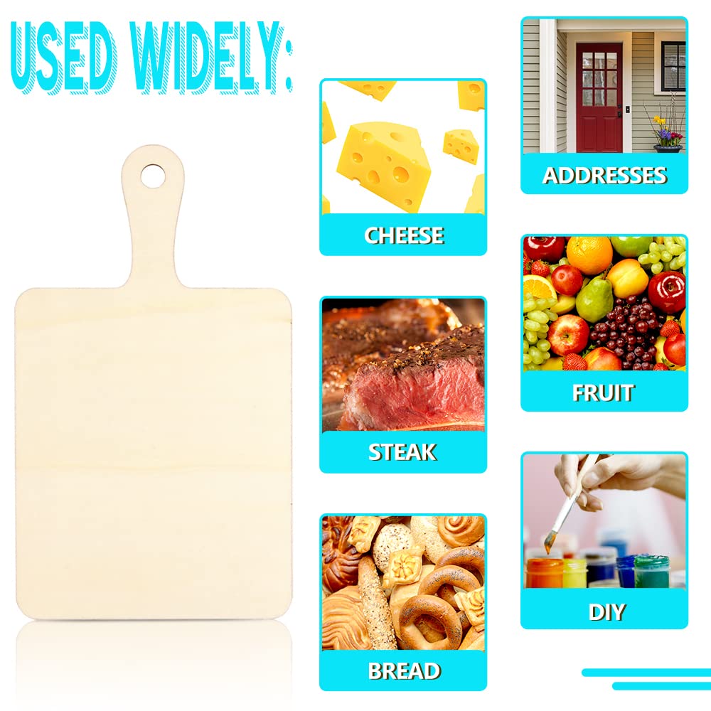 Vmiapxo 16 Pack Unfinished Wood Cutting Board Craft with Handle, Wooden Paddle Cheese Bread Board Set Chopping Board Serving Tray for Craft DIY Christmas Home Kitchen Cooking Decor (9.4" x 5.5")