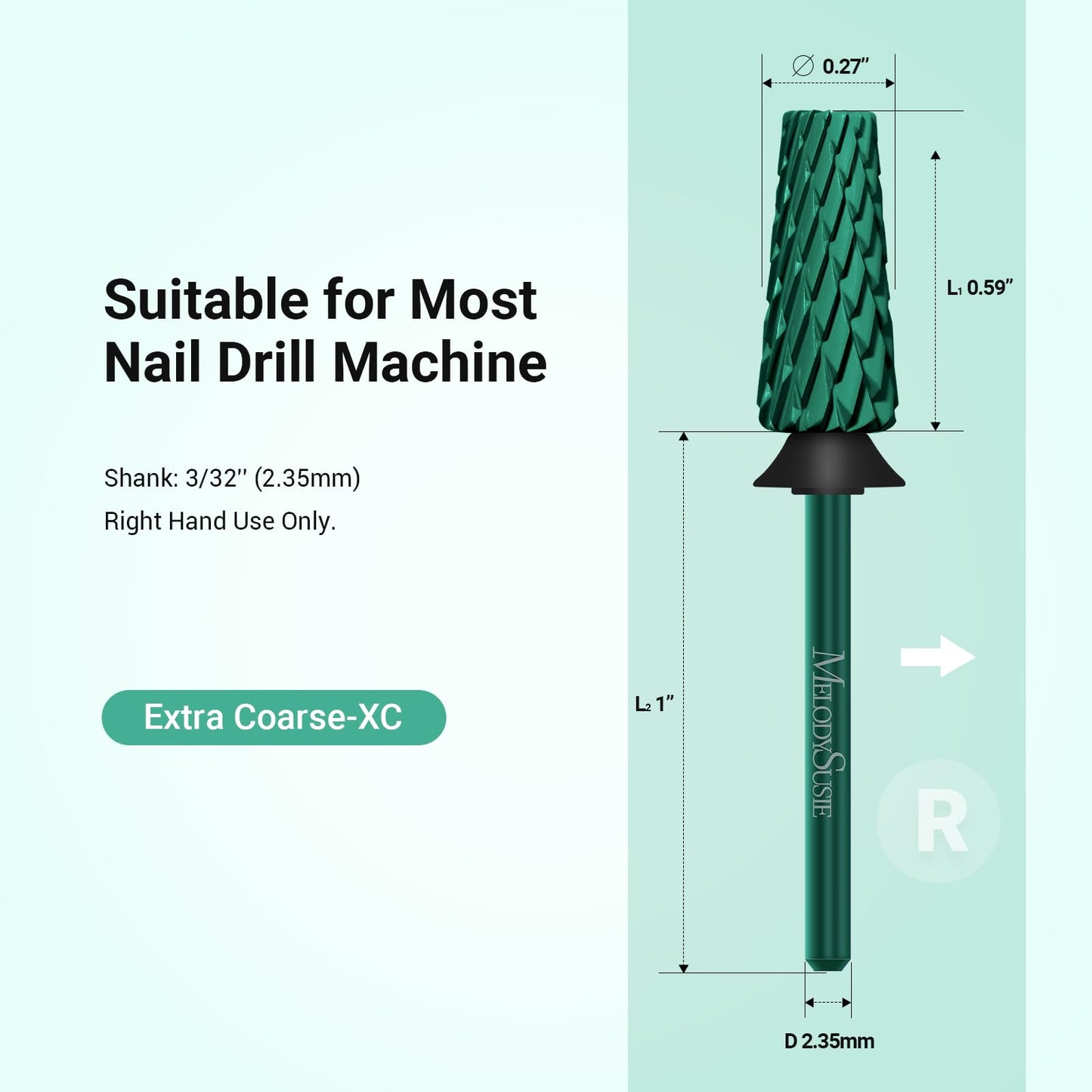 MelodySusie Super Cut Edition 5 in 1 Nail Drill Bits, 3/32'' Carbide Tungsten Multi-function Bits, Suitable for Manicure Pedicure Cuticle Gel Polishing, Green, Series Bit-M, XC