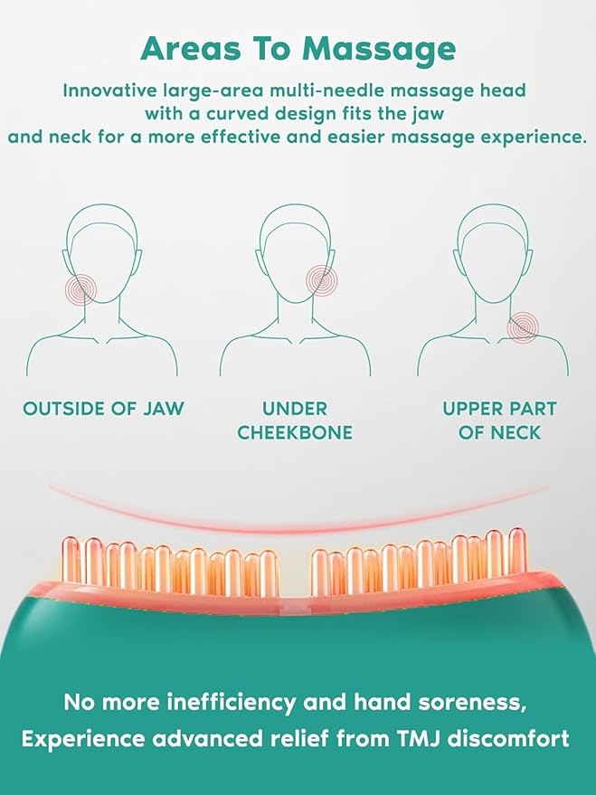 SandoKare TMJ Relief Products Jaw, TMJ Relief Massager, Vibration and Heating, Ergonomic Multi-Needle Design TMJ Massage Tool, Effective Jaw & Neck Pain, Grinding and Clenching Teeth Relief (Green)