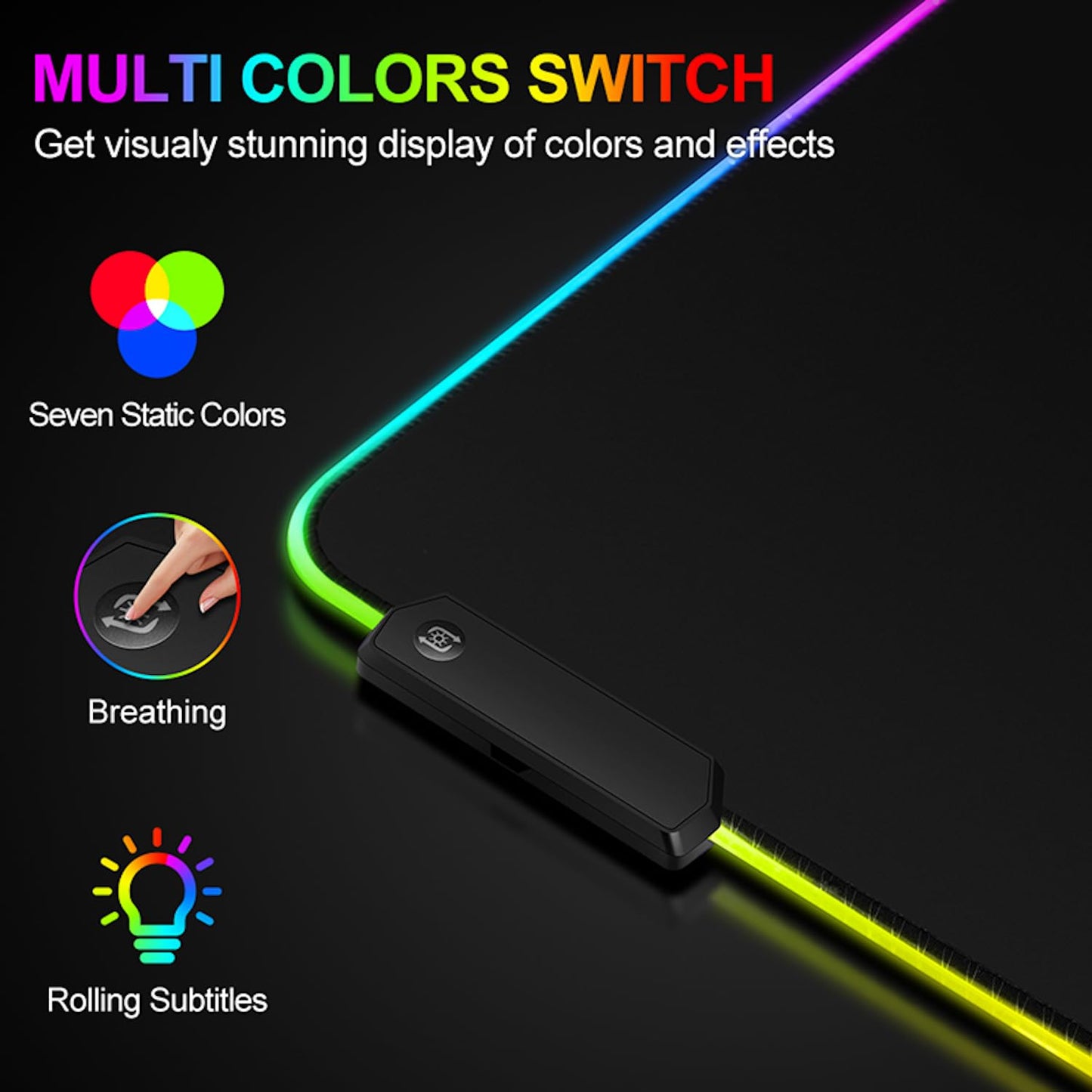 Large RGB Gaming Mouse Pad -15 Light Modes Touch Control Extended Soft Computer Keyboard Mat Non-Slip Rubber Base for Gamer Esports Pros 31.5X11.8(RGB)