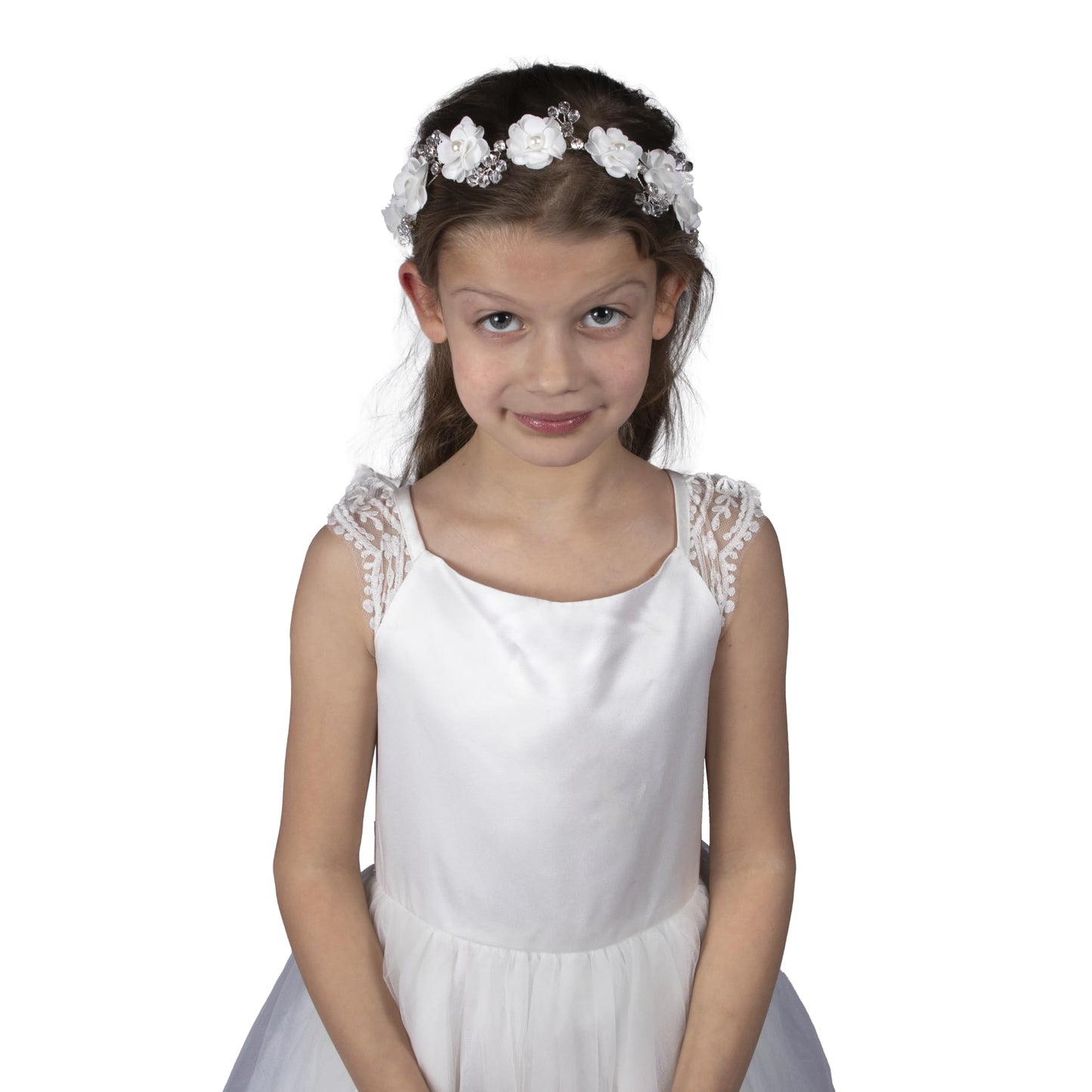 Needzo White Flower Hair Vine, Bridal, Wedding, First Communion Headpiece, Accessories for Girls and Women, One Size