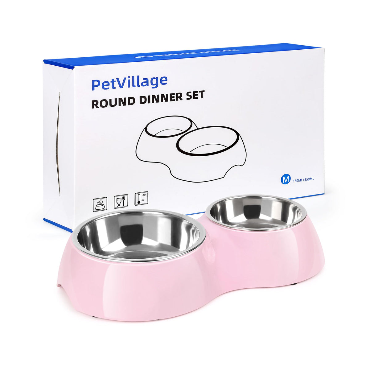 PetVillage Elevated Dog Bowls Set - Non-Slip Raised Pet Feeder with Medium (10 oz) & Large (20 oz) Stainless Steel Bowls - Includes Durable Resin Stand for Corgi Puppies and Adult Cats - Pink
