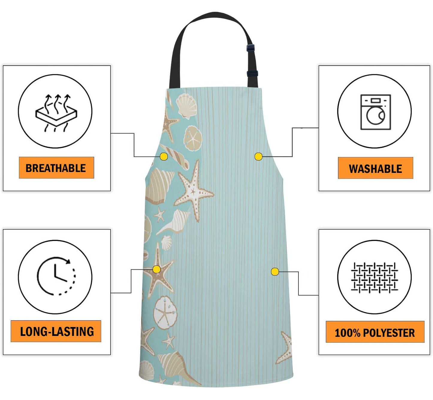 oFloral Seashell Beach Party Apron - Cook & Serve, BBQ & Catering Bib