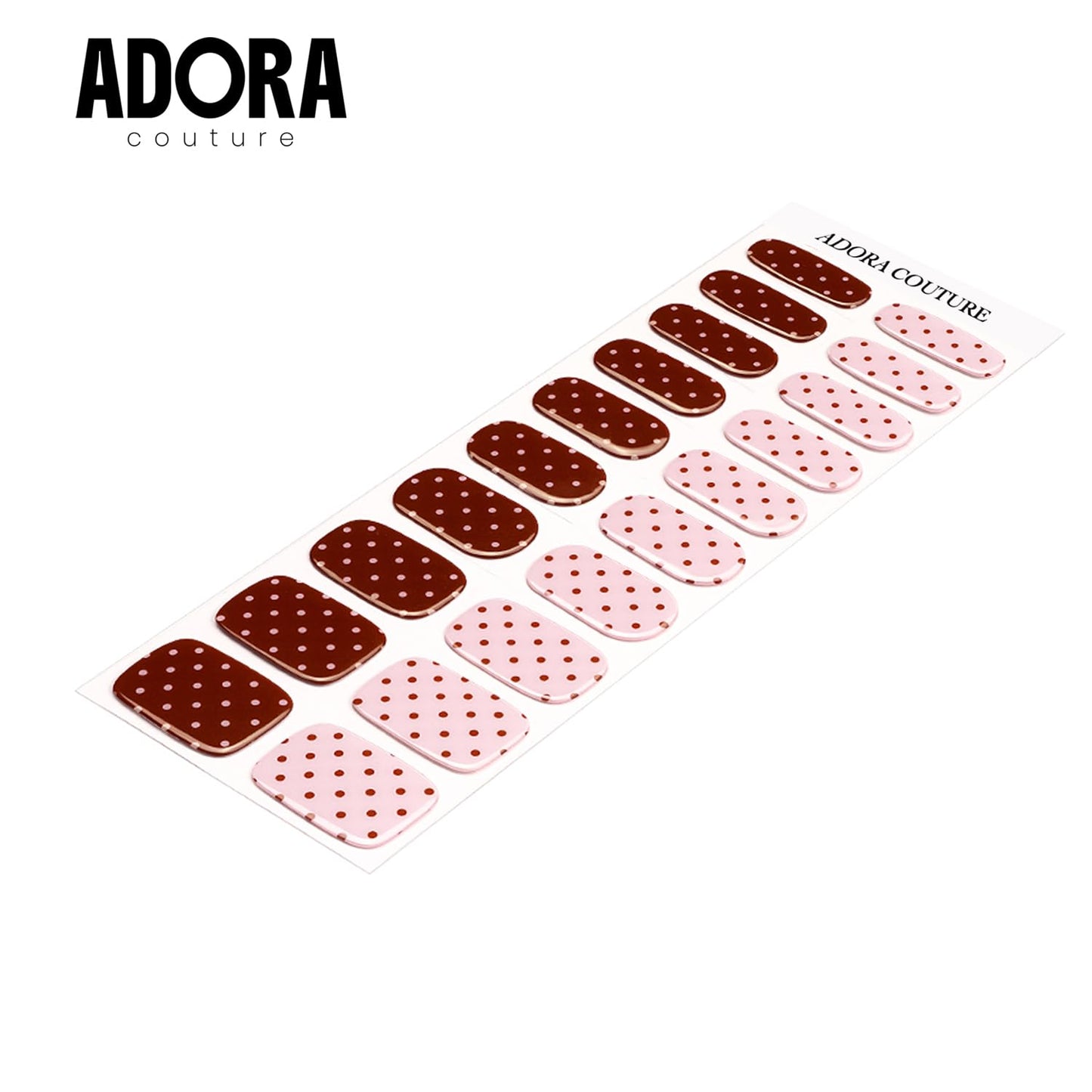 Adora Couture Semi-Cured Gel Nail Strips - 20 Salon-Quality Gel Sticker with UV Light Required, Long Lasting, Easy Application & Removal, Includes Prep Pad, Nail File, Wooden Stick (Dots Deluxe)