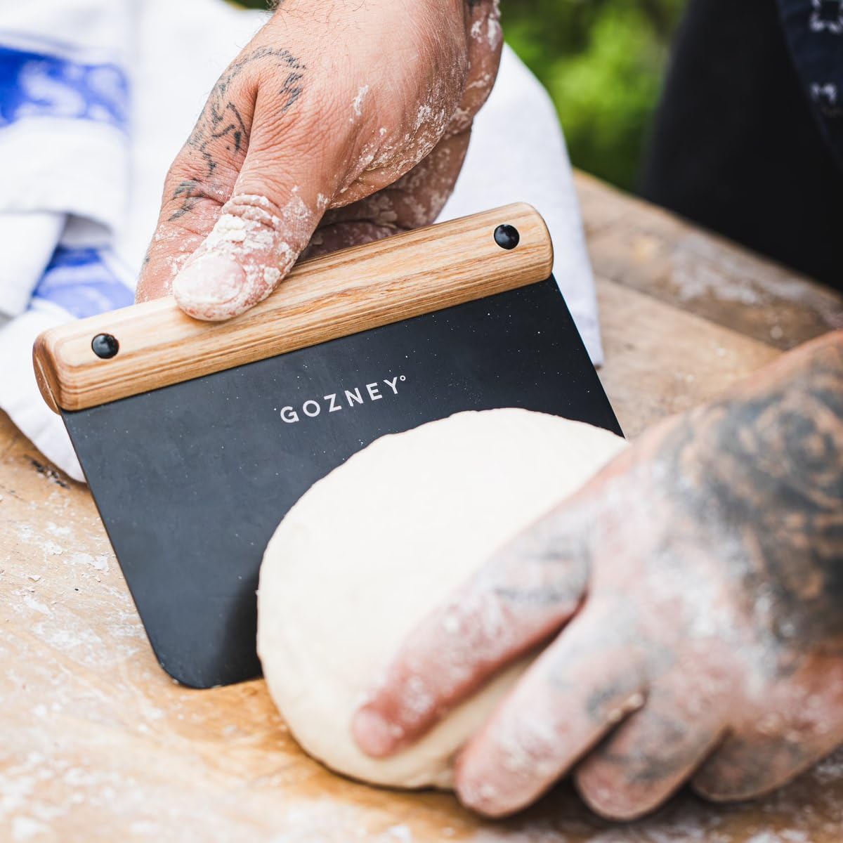 Gozney Dough Cutter - Natural Wood Handle Pizza Dough Cutter, Bench Scraper and Chopper