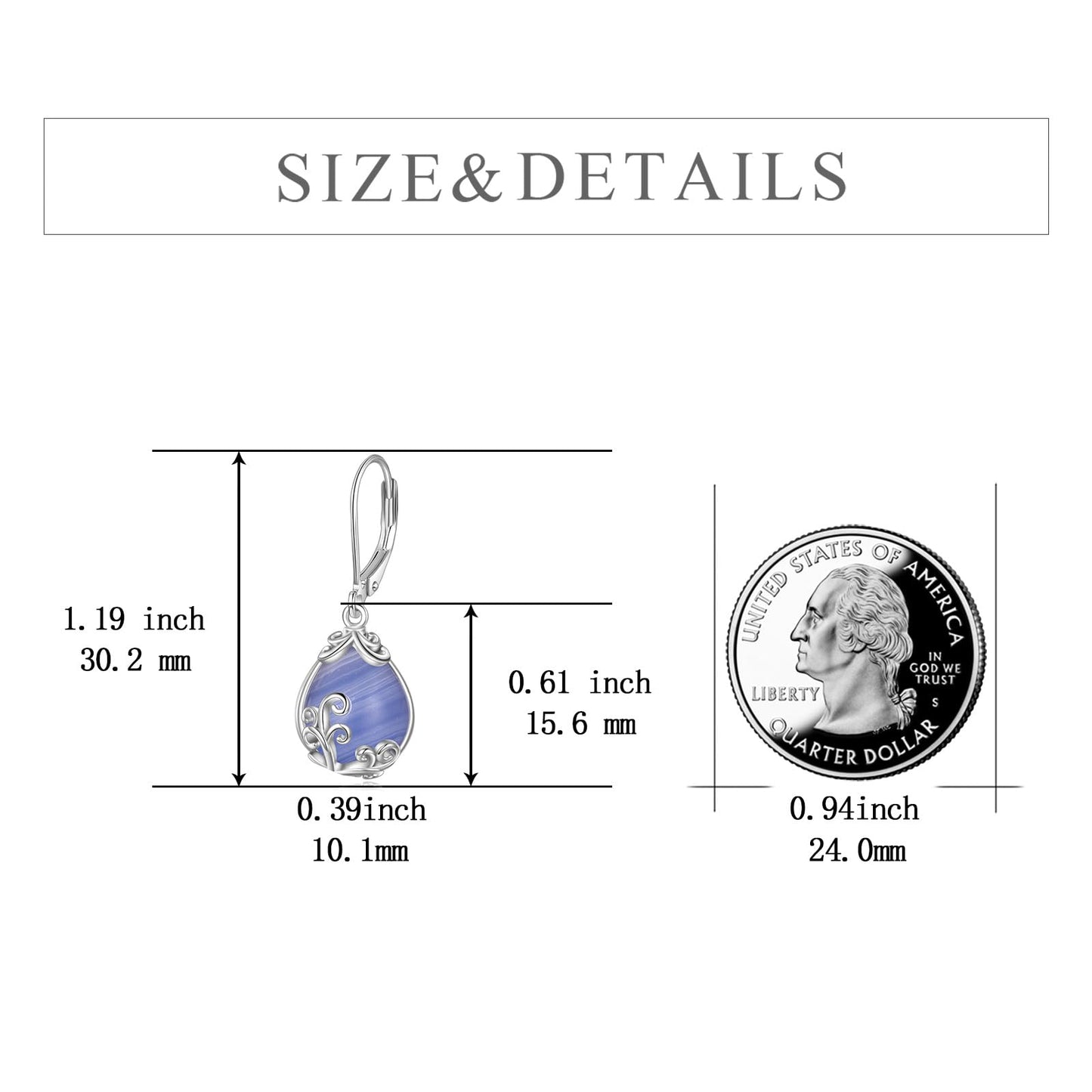 POPLYKE Blue Lace Agate Filigree Teardrop Drop Dangle Earrings Sterling Silver Crystal Leverback Earrings Jewelry for Women