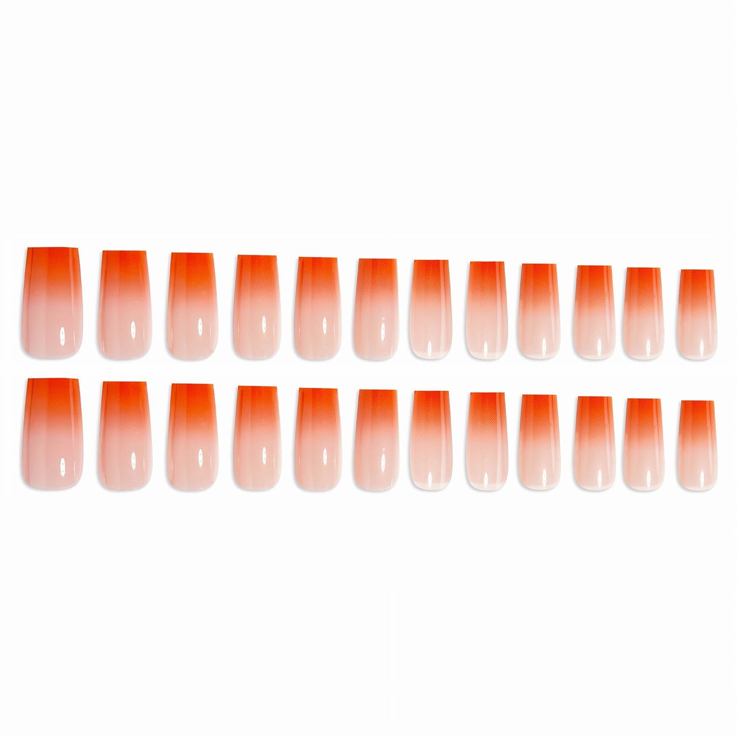 MISUD Press on Nails - Long Square Fake Nails with Summer Orange, Acrylic Ombre Gradient Design 24 pcs