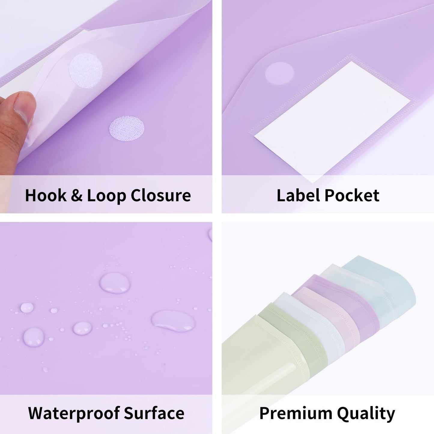 EOOUT 30pcs Plastic Envelopes, Plastic File Folders for Documents, Hook & Loop Closure Poly Folders with Label Pocket A4 Size for School and Office Supplies