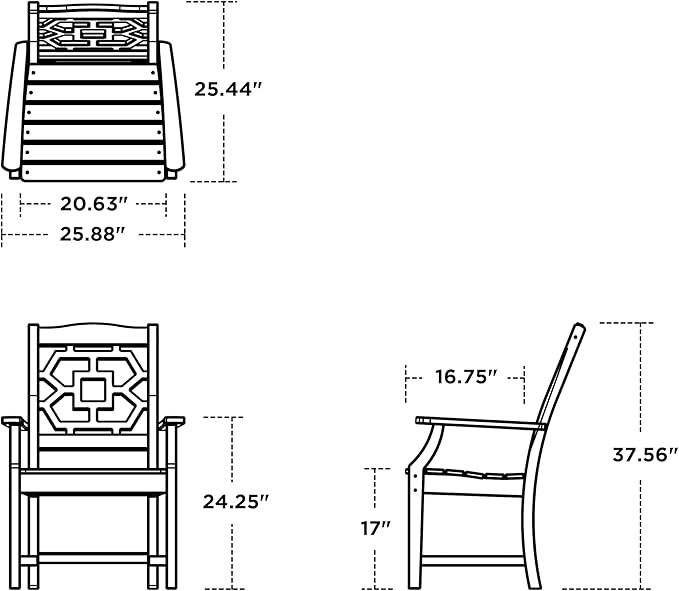 Martha Stewart by POLYWOOD Chinoiserie Outdoor Dining Arm Chair, Slate Grey, Durable HDPE All-Weather, Comfortable Patio Seating with Lattice Back, Backyard, Garden Furniture, Made in The USA