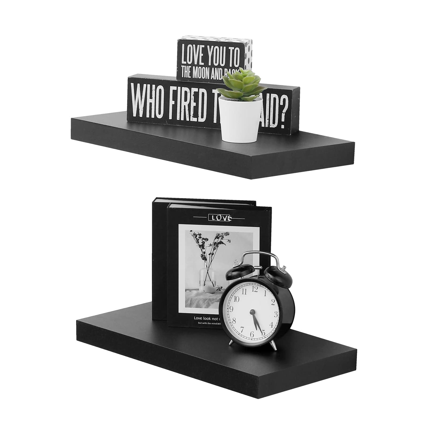 WELLAND Set of 2 Floating Shelves Wall Mounted Shelf, for Home Decor with 8" Deep (Black, 15 inch)