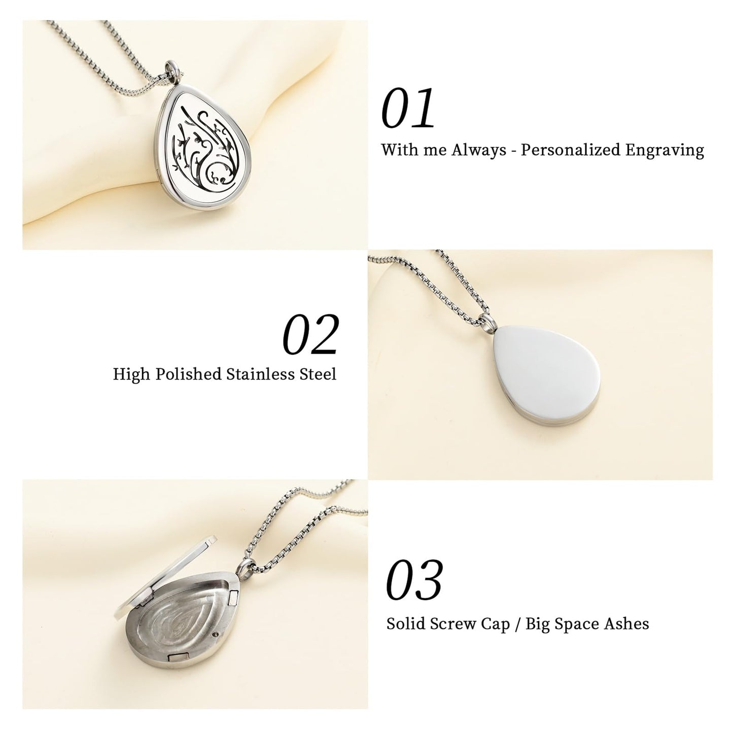 mingkejw Teardrop Essential Oil Diffuser Necklace Aromatherapy Pendant Locket Jewelry Stainless Steel Perfume Necklace| 22’’ Adjustable Chain| 12 Refill Pads| Gift Box