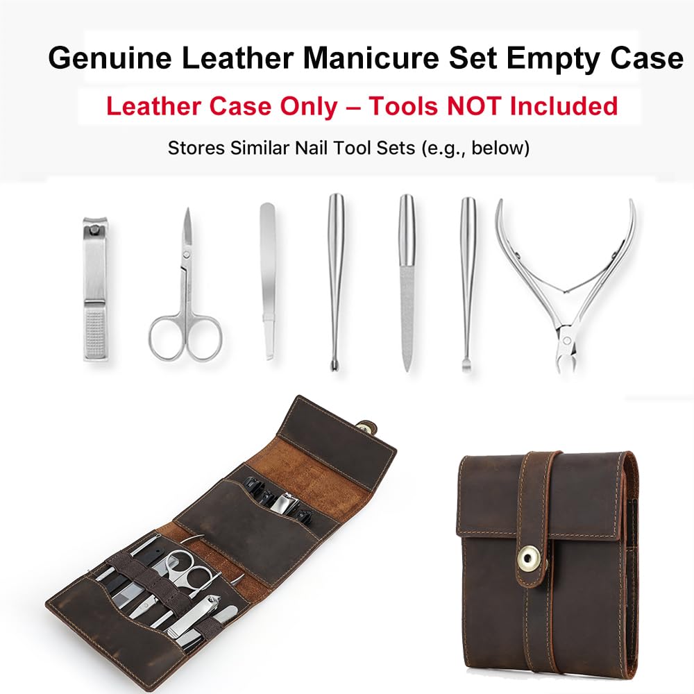 CONTACTS Full Grain Leather Empty Manicure Kit Case for Men Travel Nail Clipper Pouch Small Personal Care Tools Pouch By Handmade (Case Only)
