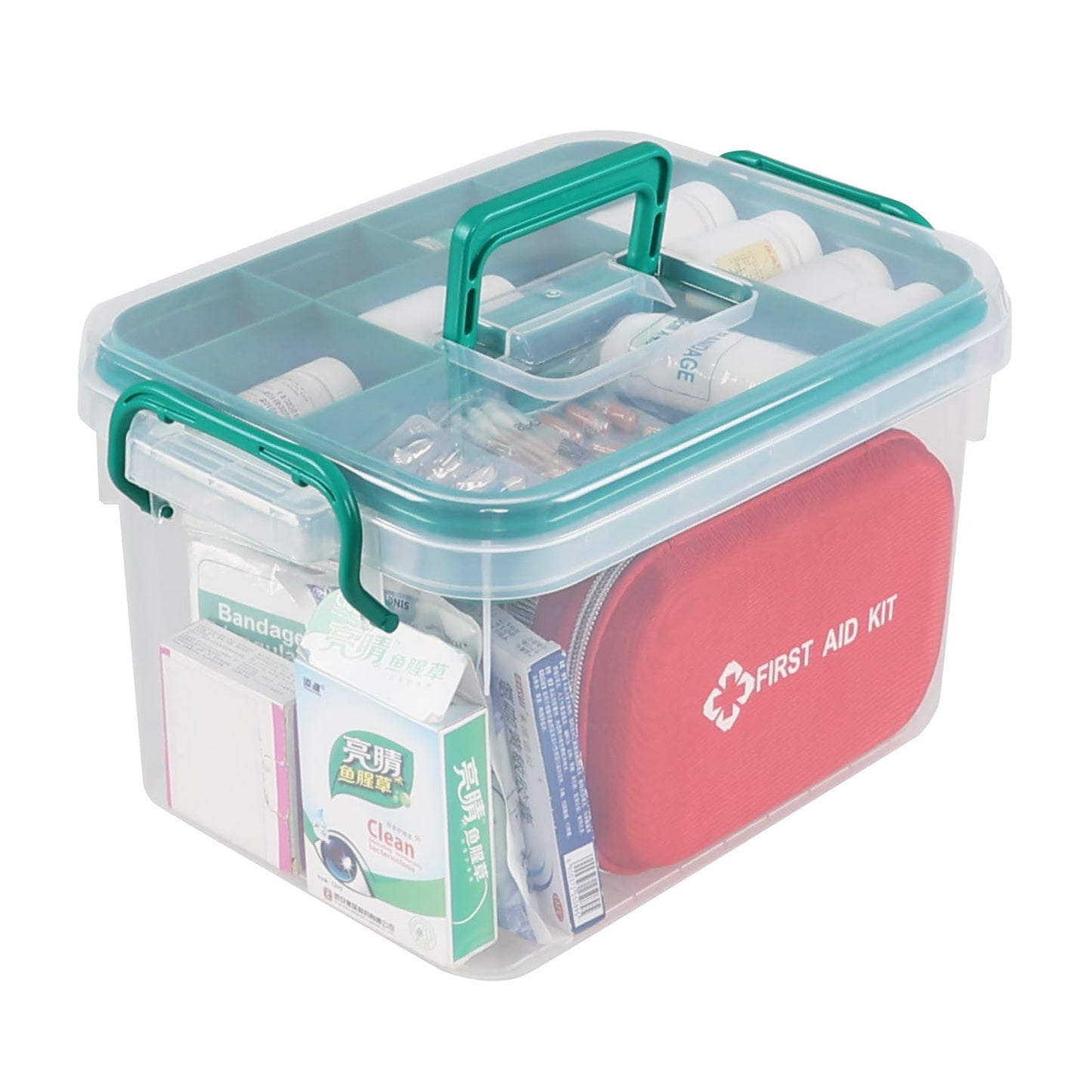 Waikhomes Plastic Divided First Aid Storage Box Kit, Portable Handled Medicine First Aid Box, Medicine Basic Organizer Holder