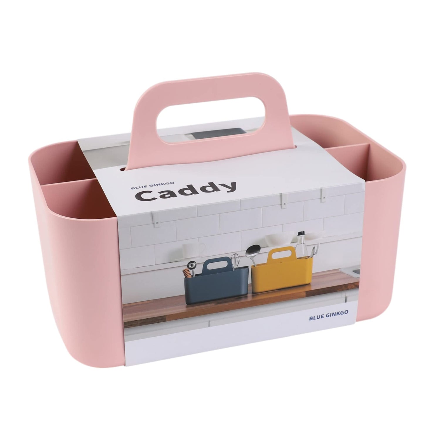 BLUE GINKGO Stackable Organizer Caddy – Korean-Made Portable Tote for Bathroom, Office, Crafts, or School Supplies (Rectangle, Pink)