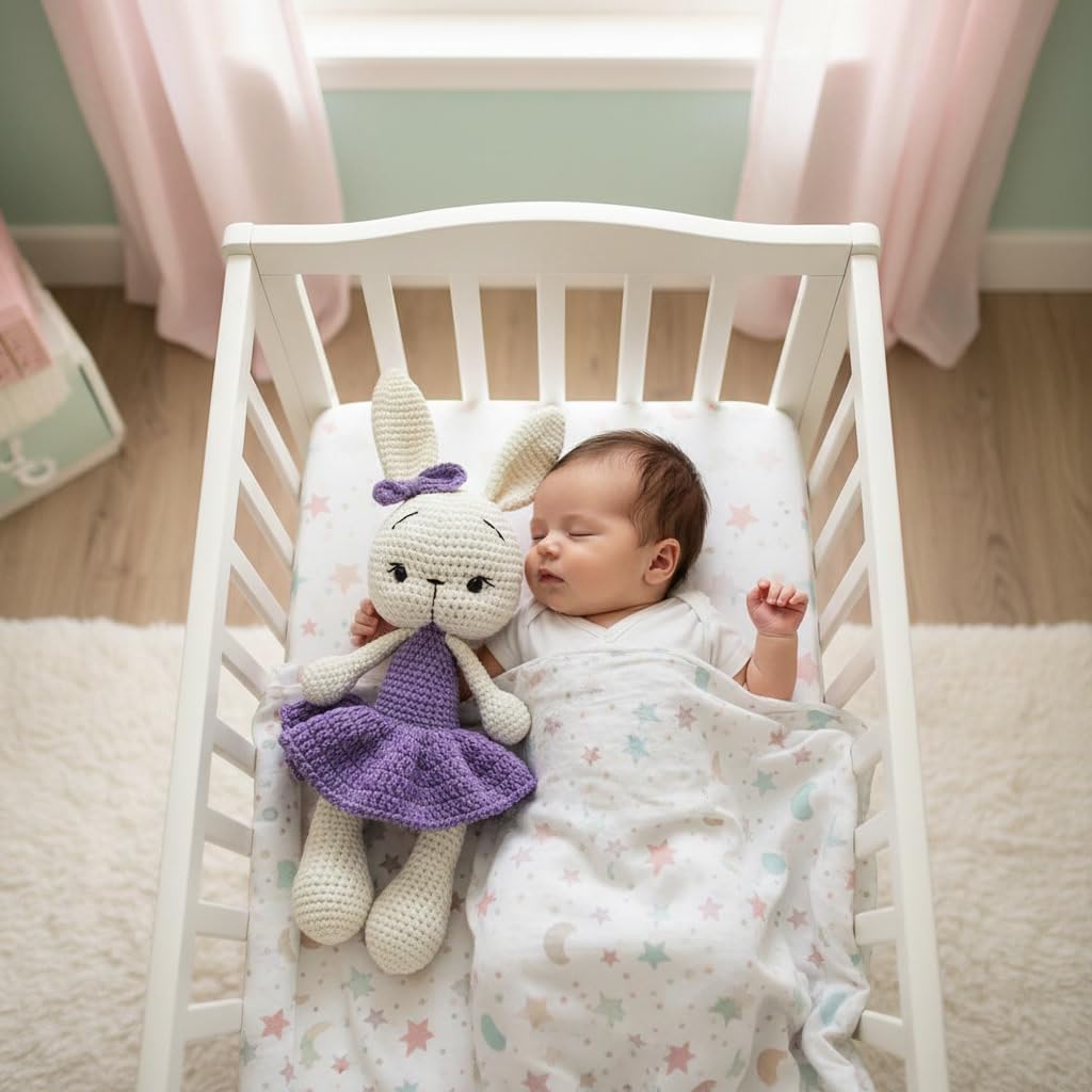 Handmade Bunny Plush – 13.5 inches - Soft Cotton Knit Stuffed Animal – Shower Gift – Nursery Decor – Crochet Toy 1PC (Violet)