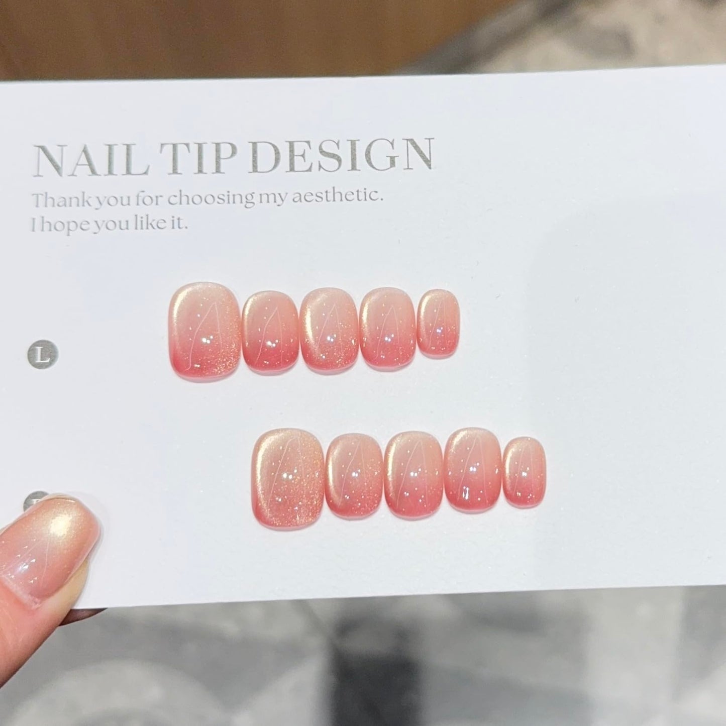 Sheer Nude Pink Cat Eye Press On Nails, Glitter Infused Short Squoval Fake Nails, Reusable Manicure Set (L)