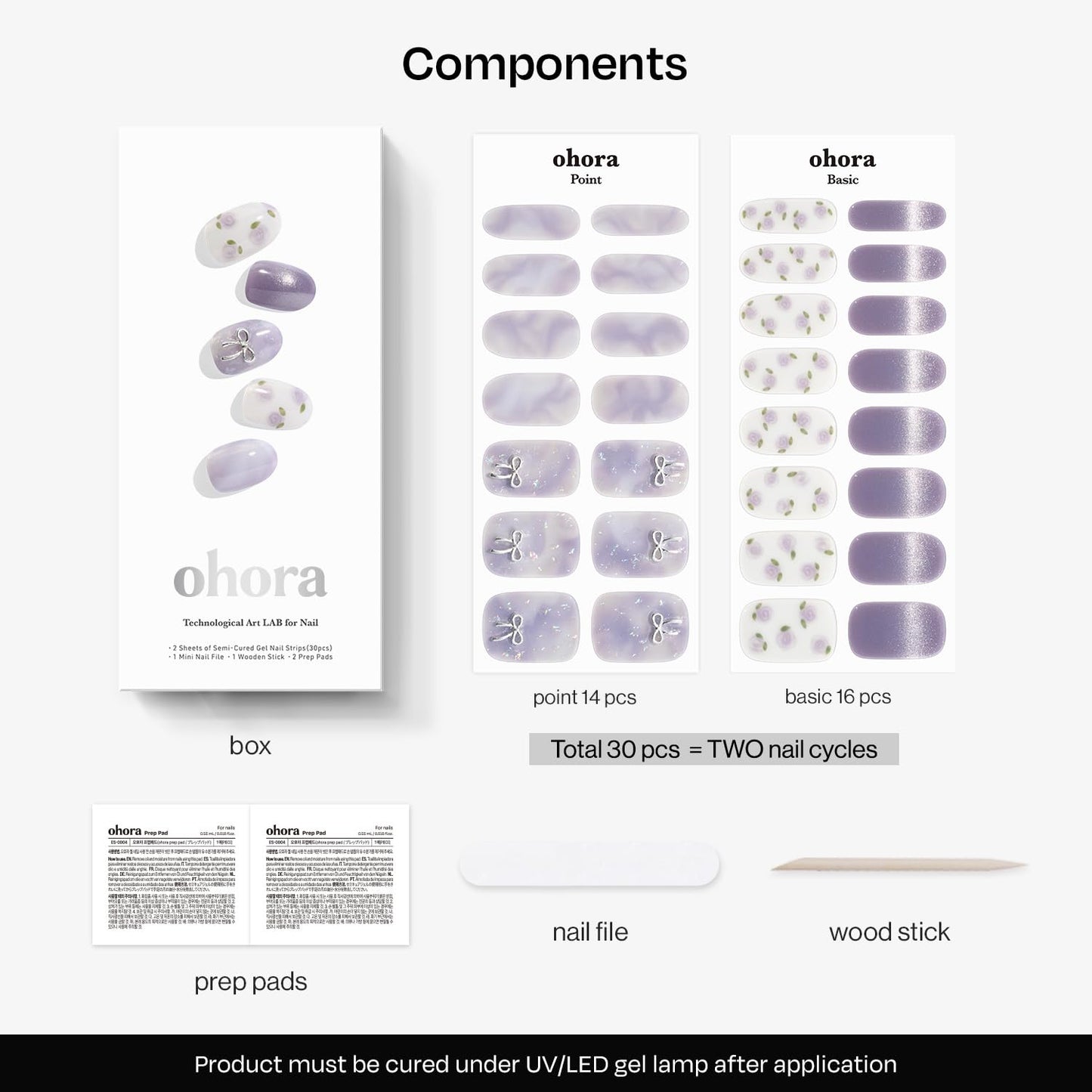 ohora Semi Cured Gel Nail Strips (N Dreamy Rose) - Magnet, Marble, Purple, Works with Any Lamps, Salon-Quality, Long Lasting, Easy to Apply & Remove - Includes 2 Prep Pads, Nail File & Wooden Stick