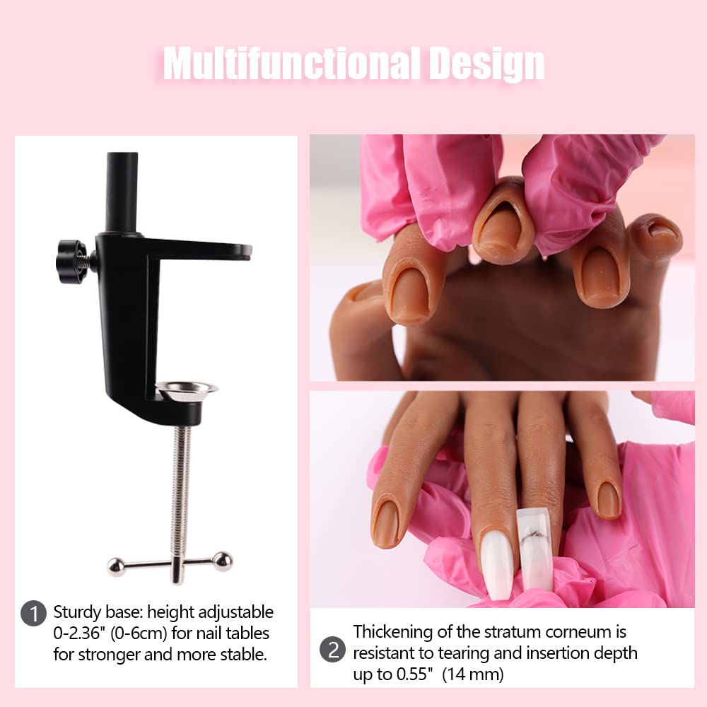 Nail Pratice Training Hand for Acrylic Nails with Stand Bracket,Soft Silicone Maniquin Hand, Flexible Bendable Nail Practice Fake Hand for Nails Art Practice Tool