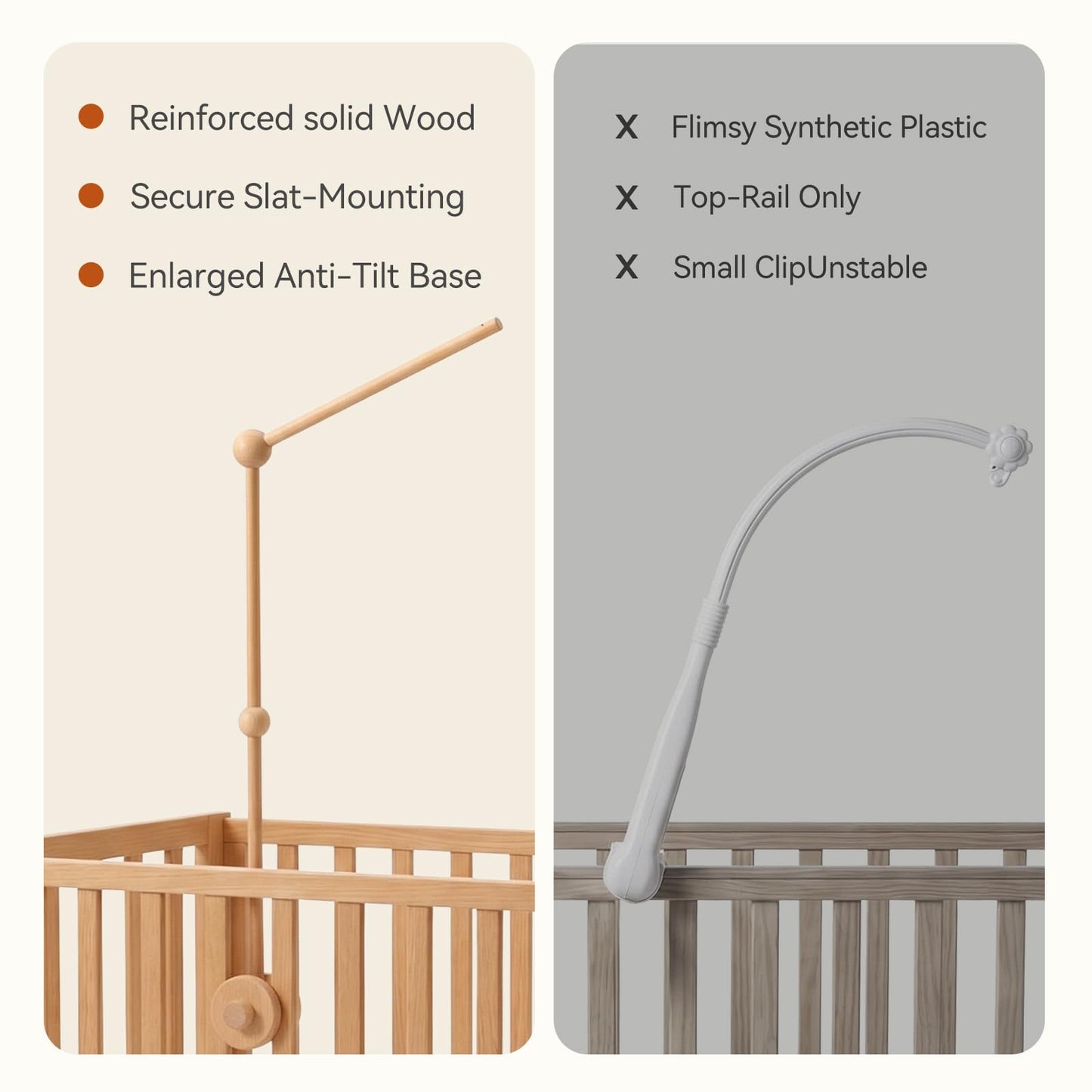 Crib Mobile Holder, HBM Wooden Mobile Arm & Hanger for Crib, Nursery Decor for Baby Girl Boy