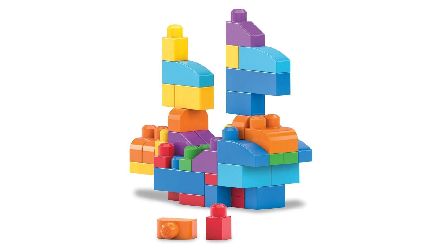 MEGA BLOKS First Builders Toddler Blocks Toys Set, Big Building Bag with 80 Pieces and Storage, Blue, Ages 1+ Years
