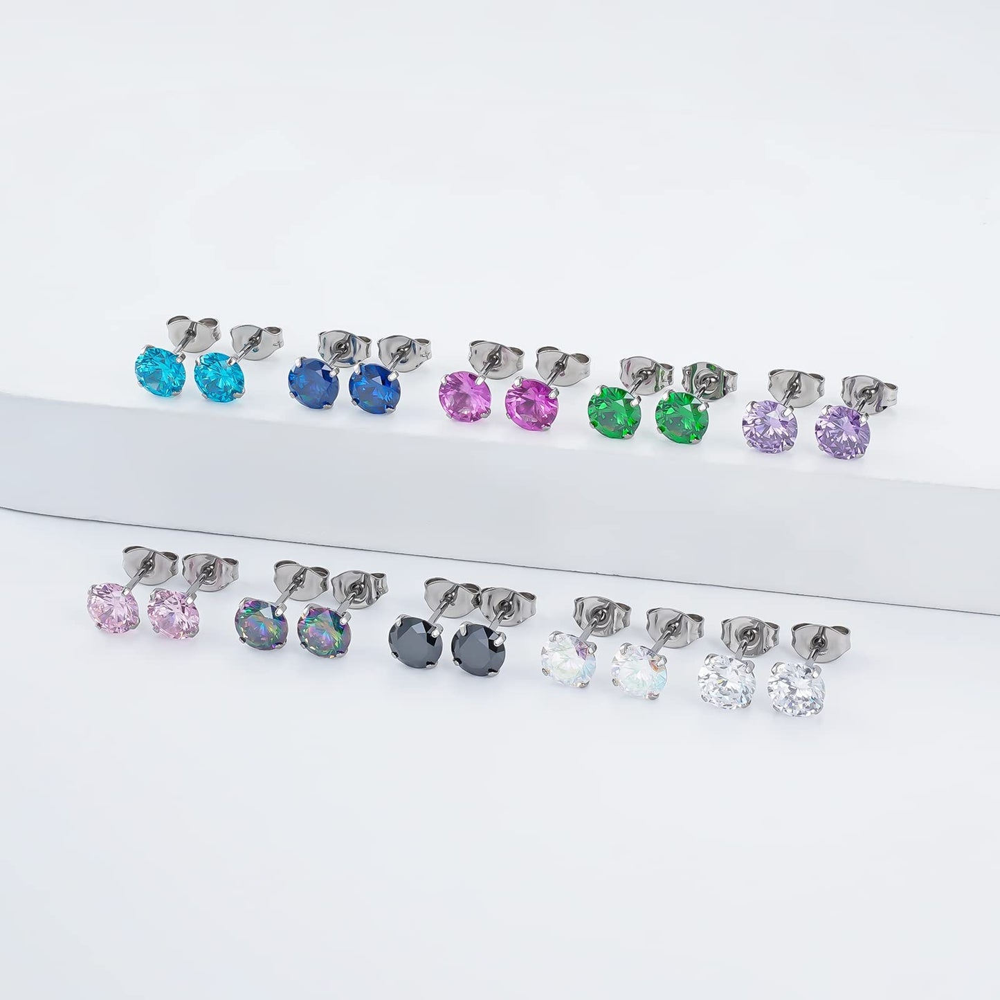 1 Pair Implant Grade Titanium Stud Earrings Set Hypoallergenic 3mm 4mm 5mm 6mm Cubic Zirconia G23 Titanium Earring Studs for Women Men for Sensitive Ear (6mm clear)