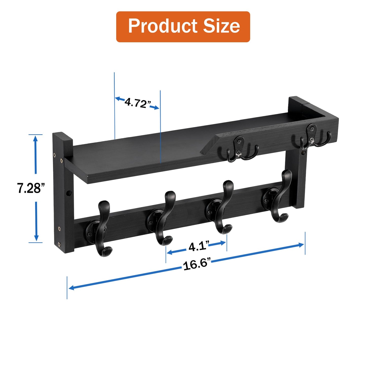 dreampossible Coat Rack Wall Mount with Shelf, Coat Hanger Wall Mount with Key Hooks and Mail Holder, Wood Entryway Floating Shelf with Hooks and Storage, Hat Rack for Wall Key Holder Mail Organizer