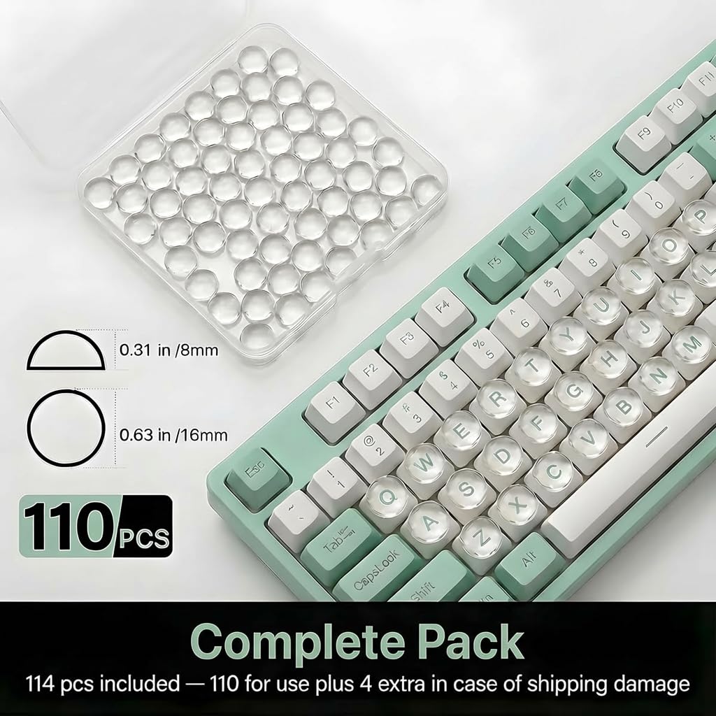 Quafochi 110pcs Keyboard Bubbles for Long Nails, Clear Raised Glass Key Covers, No-Residue, Reusable, Easy to Apply, Keyboard Stickers for Desktop Keyboards, External Keyboards, Calculators