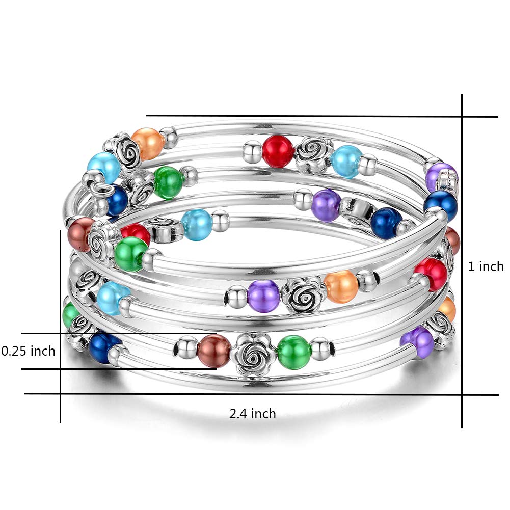 BULINLIN Wrap Bangle Rose Bead Bracelet - Beaded Bracelet with Natural Agate Stone Gifts For Women(01-Colorful pearl)