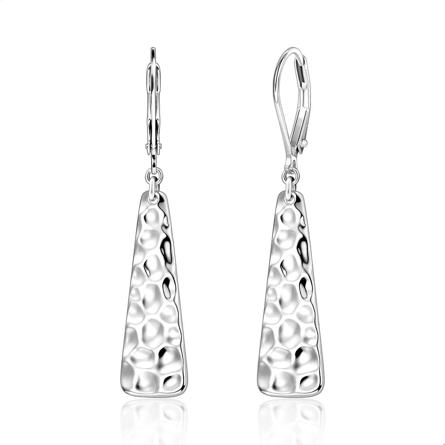 Sterling Silver Leverback Earrings, ALEXCRAFT Long Bar Hammered Dangle Earrings for Women Trendy Hypoallergenic 925 Sterling Silver Lightweight Statement Boho Dangling Drop Leverback Teardrop Earring