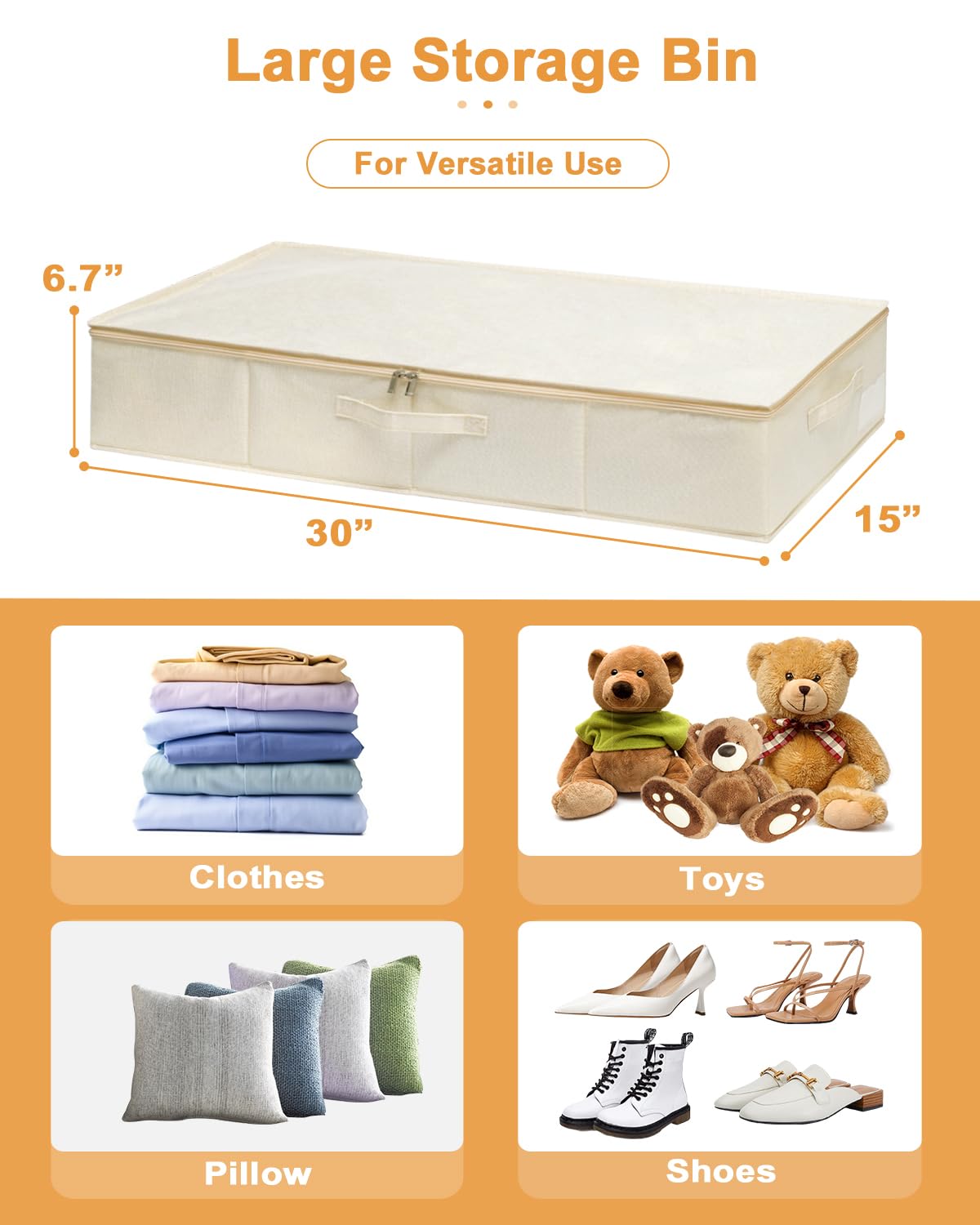 punemi Underbed wedding dress storage box, 2 Pack Clothing Storage Bags W/Upgraded Handles, Large Capacity Underbed Shoe Container Organizer for Blanket, Pillows, Comforters & Quilts, Beige