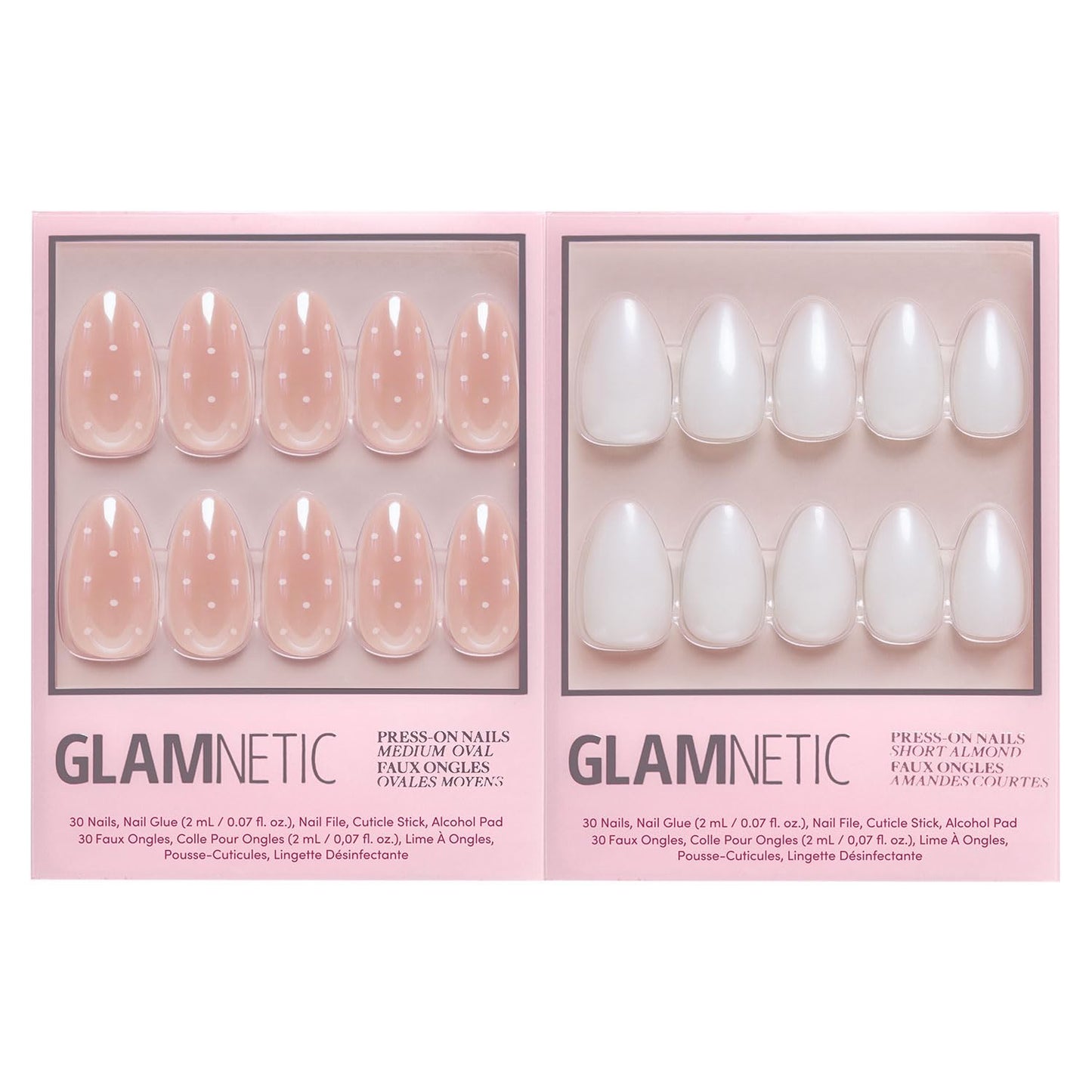 Glamnetic Press-On Nails Bundle - Sugar Glazed & Hailey | Medium Oval Fake Nails with White Polka Dots & Glazed Finish | Glazed Short Almond Fake Nails | Durable, Salon-Quality Nail Kits
