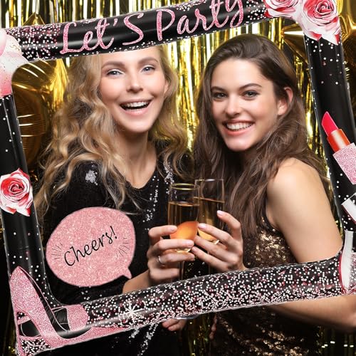 Birthday Photo Booth Props, Black Rose Inflatable Photo Booth Frame, 29PCS Photo Booth Props for Party Selfie Party Decorations and Gifts - size: Black Rose Birthday Inflatable Frame