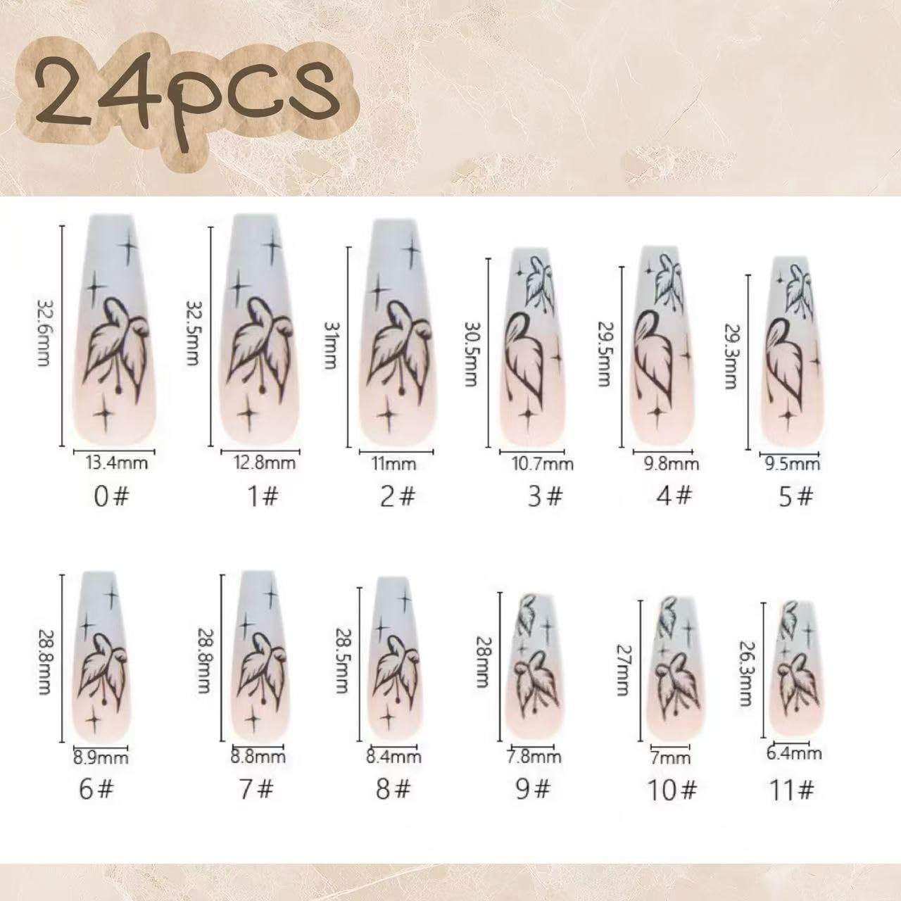C.Z.Z.T.T.NAILS [24 Pack]Press On Nails, Blue&Pink Frosted Ombre Butterfly Wearers with Jelly Glue| Lusion Wings with Fingertips Concertos Day and Night Double Gradient Aesthetics