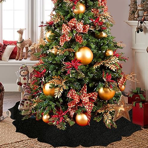 Christmas Tree Skirt,48 inch Classic Non-Woven Fabric Black Tree Skirt,for Xmas Tree and Holiday Indoor Decoration(Black, Small)