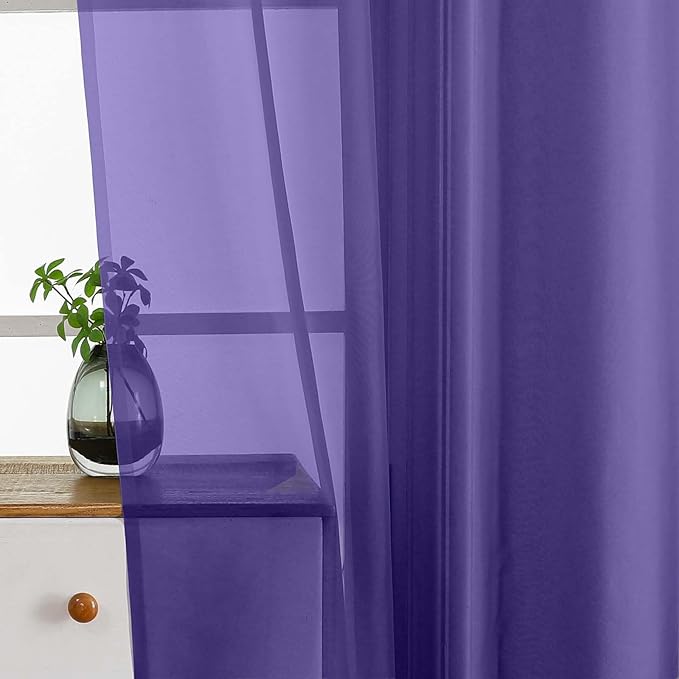 Purple Sheer Curtains Tier 30 Inches Length 2 Panels Set, Light Filtering Lightweight Soft Window Treatments Drapes, Cute Elegant Cafe Curtains for Nursery, Dual Rod Pocket, 2x42Wx30L Inches