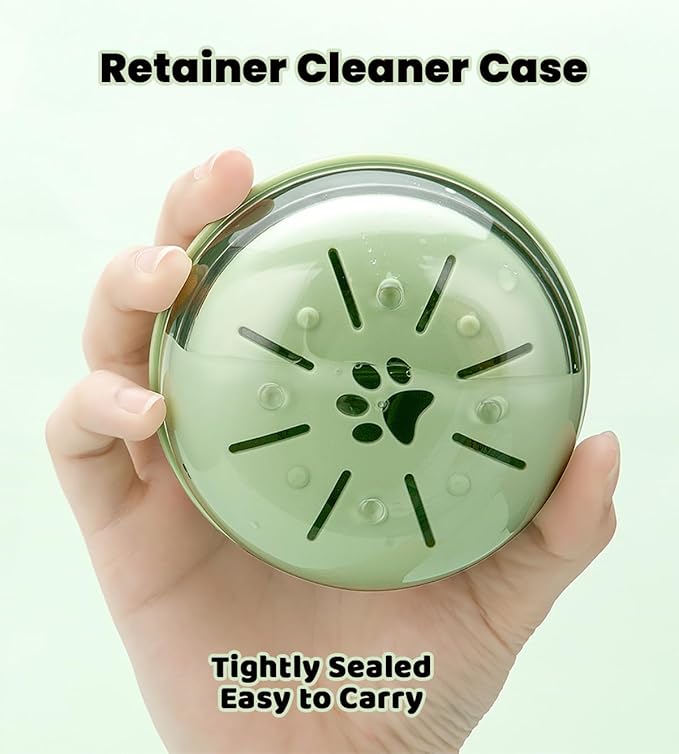 AARAINBOW Retainer Cleaner Case, Leak Proof Denture Bath Box with Strainer Basket, 2 in 1 Denture Case Retainer Storage Soak Container for Travel, Mouth Guard Cleaning Case Denture Cup (C Green)