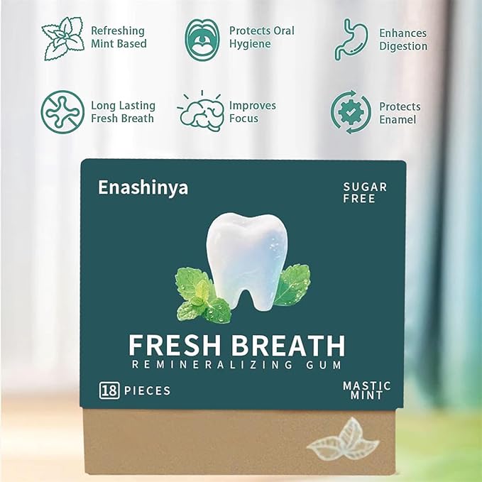 Remineralizing Chewing Gum-with Xylitol Hydroxyapatite,Handcrafted Sugar-Free Frankincense Mint Gum, Sugar Aspartame Plastic Dye Gluten Free,Daily Oral Freshness (18 Count (Pack of 4), Mastic Mint)