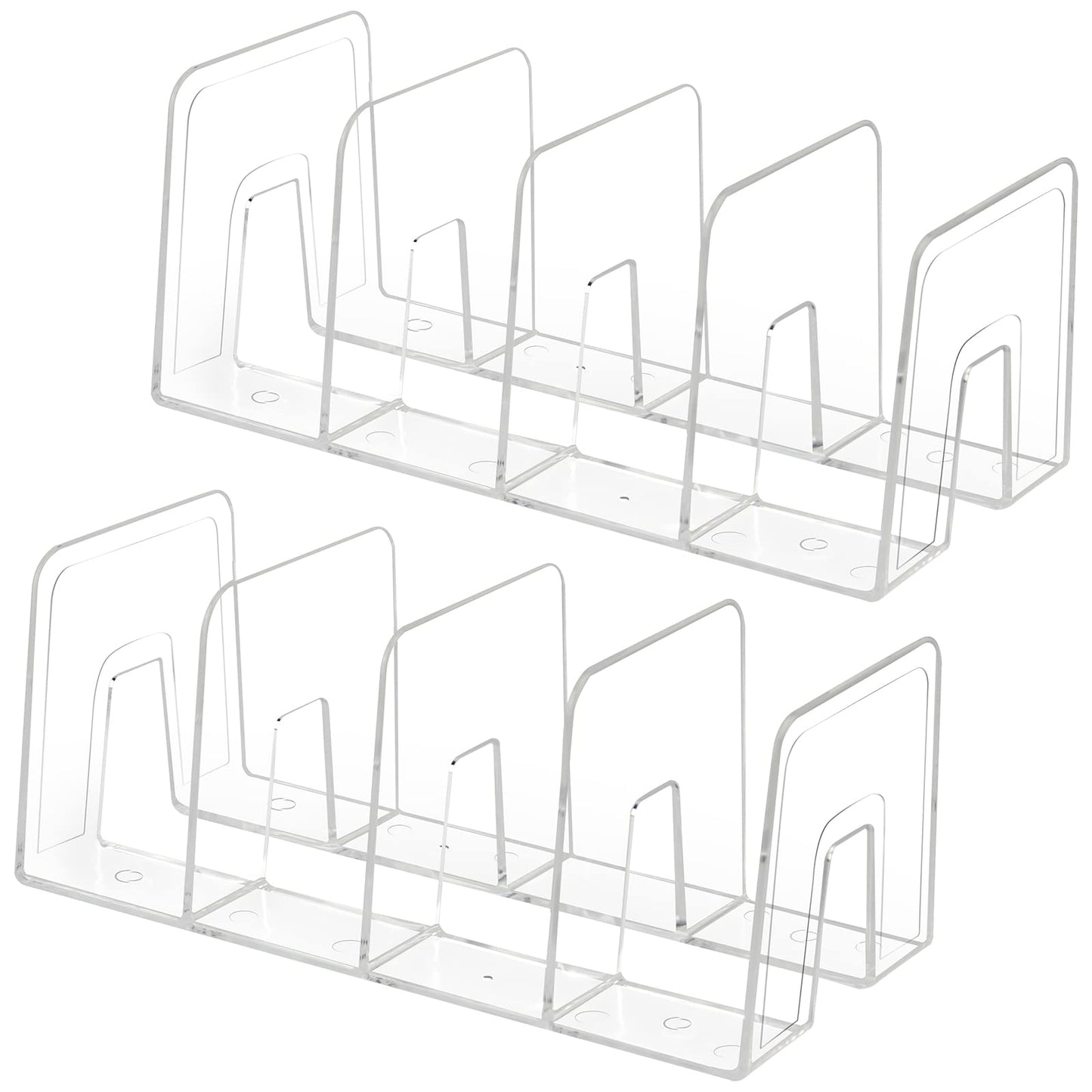 Lunmore Clear Desktop Book Organizer, Creative Book Stand, Divider Bookshelf for Home School and Office, Non-Acrylic Stand Bookshelves (4 Sections), Transparent, Pack of 2