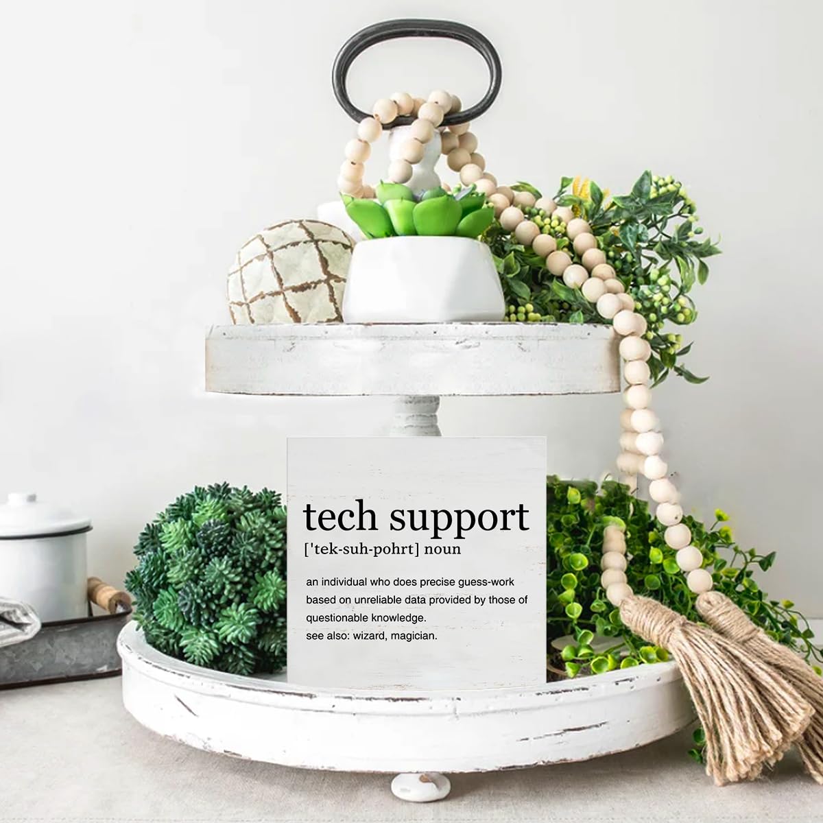 Tech Support Gifts for Men Tech Support Definition Art Wooden Box Sign Rustic Desk Decorative Wooden Sign Home Office Decor for Table Shelf 5 x 5 Inches