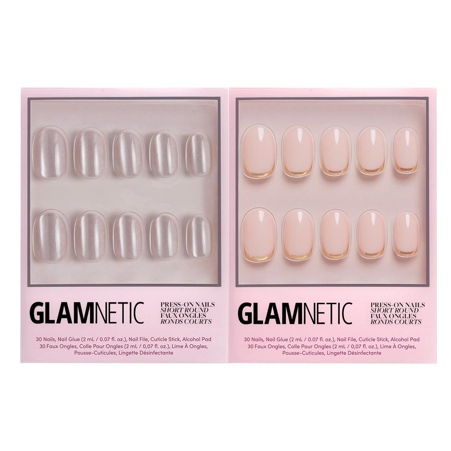 Glamnetic Press-On Nails Bundle - Pure Intentions & Sprinkles | Glossy, Iridescent Short Round Nails | Rainbow French Tip Short Almond Fake Nails | Reusable Nail Kits