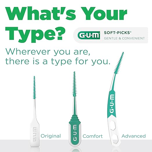 GUM Soft-Picks Advanced, Easy to Use Dental Picks for Teeth Cleaning and Gum Health, Disposable Interdental Brushes with Convenient Carry Case, Dentist Recommended Dental Picks, 90ct (4pk)