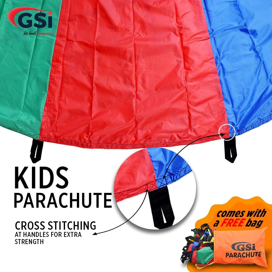 GSi Kids Play Parachute Rainbow Parachute Toy Tent Game for Children Gymnastics Cooperative Play and Outdoor Playground Activities (35 Feet)