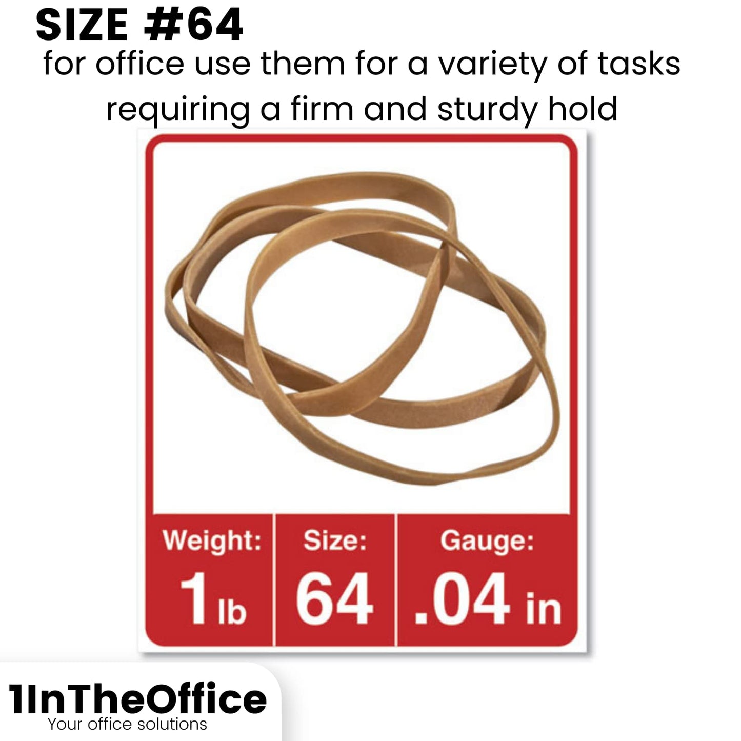 1InTheOffice Thick Heavy Duty Rubber Bands, Beige, Size 64, 380 Pack
