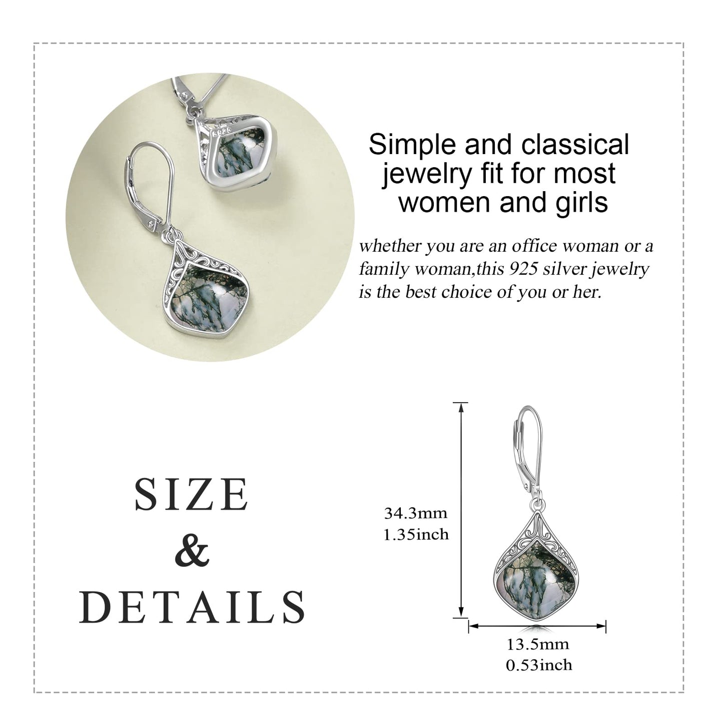Moss Agate Earrings Sterling Silver Filigree Irish Celtic Teardrop Seaweed Agate Drop Earrings Jewelry Christmas Gifts For Women