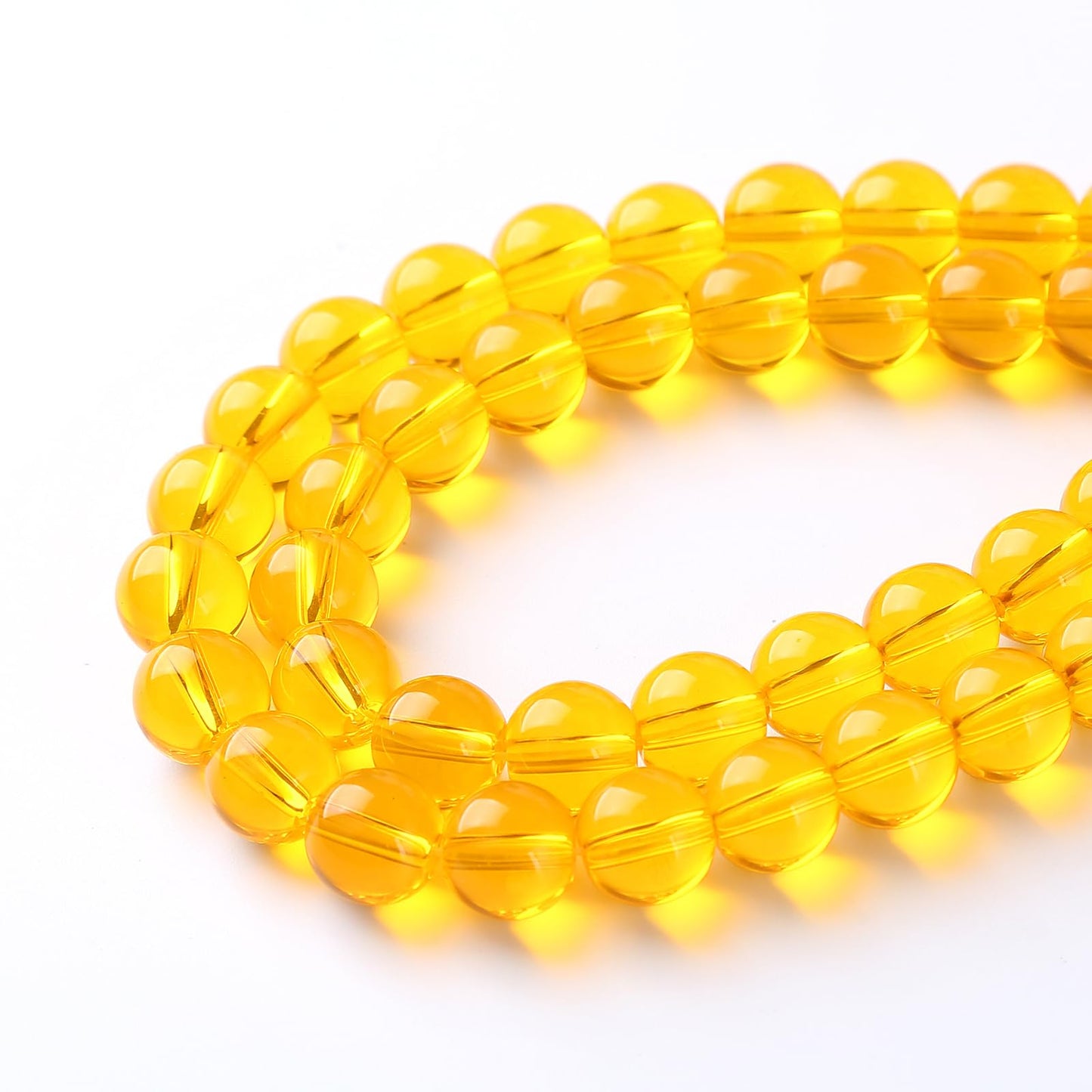 46pcs 8mm Smooth Yellow Crystal Glass Beads Citrine Round Loose Beads for Jewelry Making DIY Bracelet Necklace 15" Energy Healing Power Stone Beads