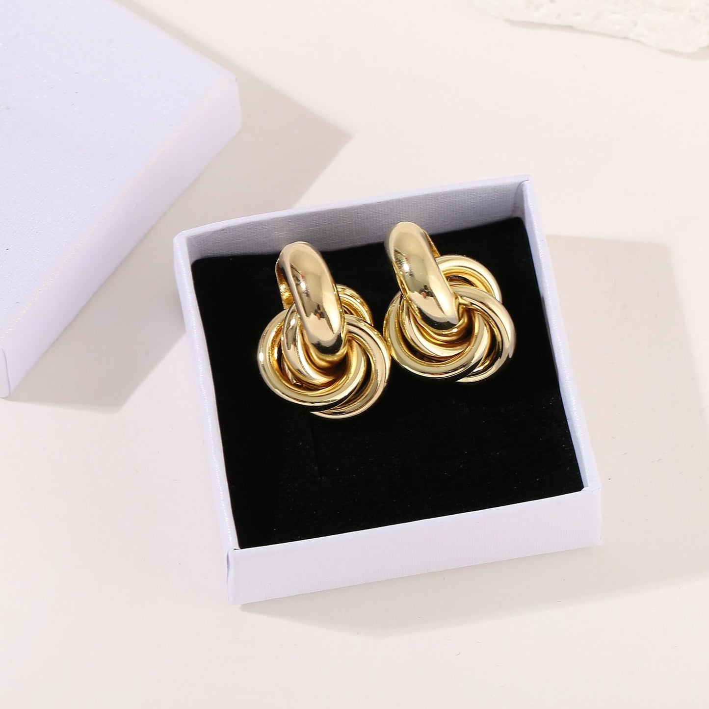 14K Gold Earrings for Women Knot Earring Studs Chunky Twisted Link Drop Statement Jewelry
