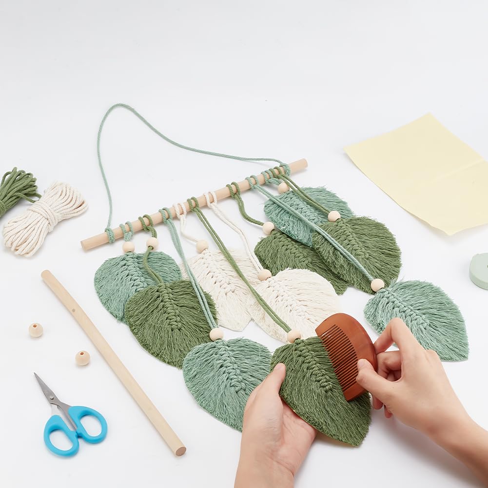 FREEBLOSS DIY Macrame Leaf Wall Hanging Beginners Macrame Kit Leaf Woven Tapestry Feather Wall Hanging DIY Macrame Kit for Adults Birthday Gift